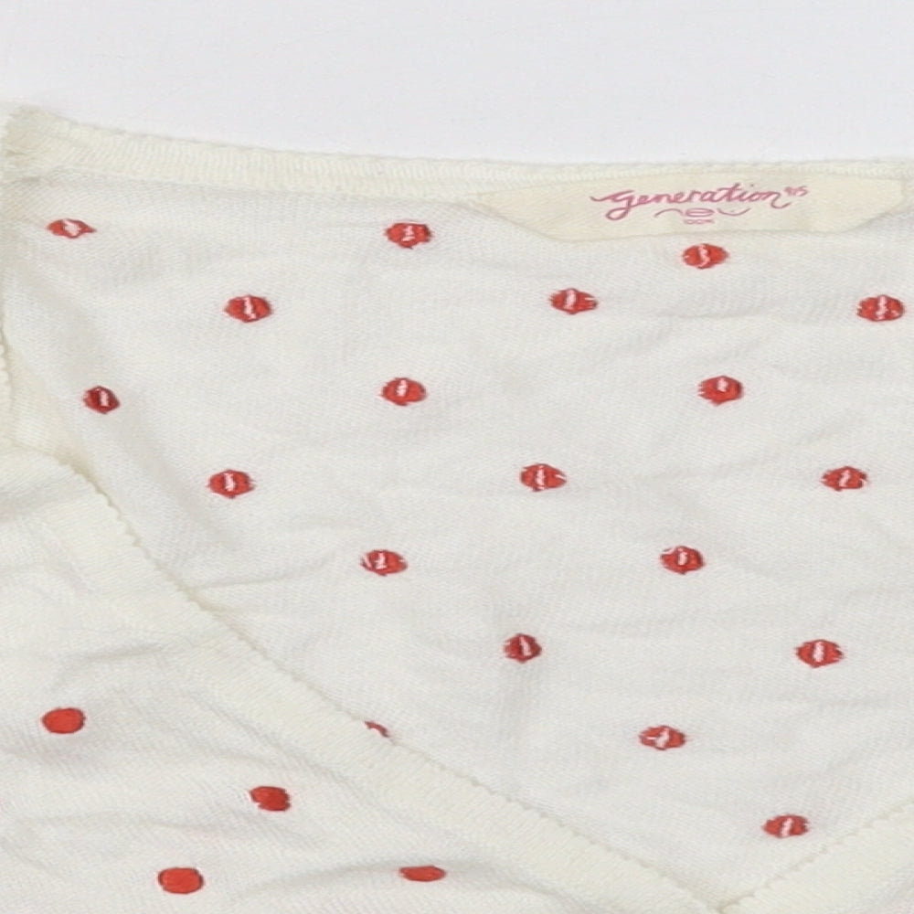New Look Girls White V-Neck Polka Dot Cotton Cardigan Jumper Size 12-13 Years  Button - Cropped