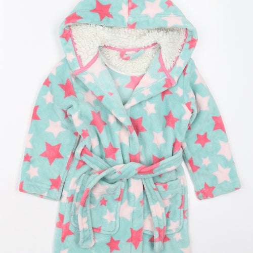 BHS Girls Blue Geometric Polyester Kimono Robe Size 4-5 Years  Tie - Stars