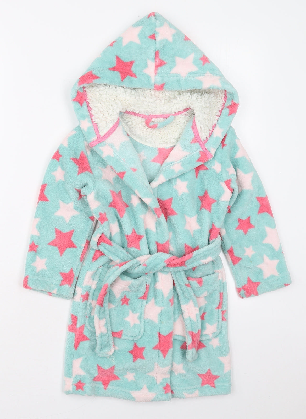 BHS Girls Blue Geometric Polyester Kimono Robe Size 4-5 Years  Tie - Stars