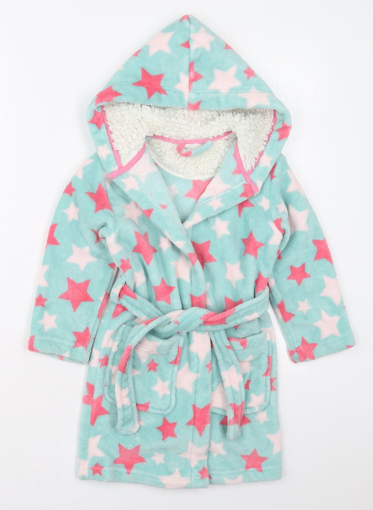 BHS Girls Blue Geometric Polyester Kimono Robe Size 4-5 Years  Tie - Stars