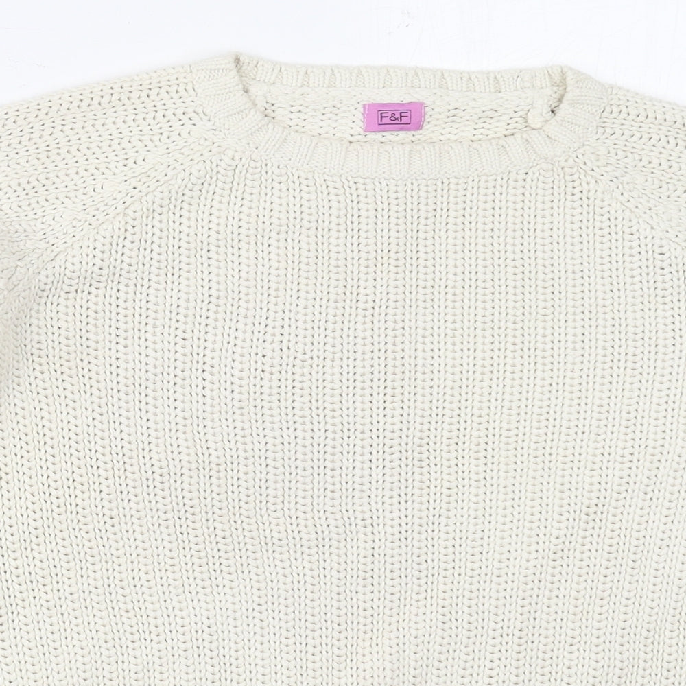 F&F Girls Beige Crew Neck  Cotton Pullover Jumper Size 12-13 Years  Pullover