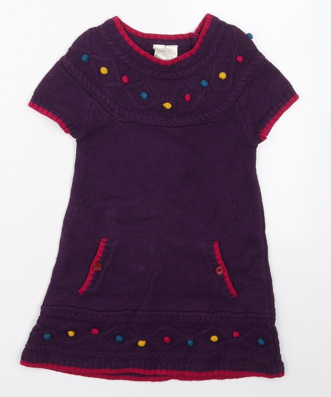 Strawberry Faire Girls Purple  Cotton Jumper Dress  Size 3-4 Years  Crew Neck Pullover
