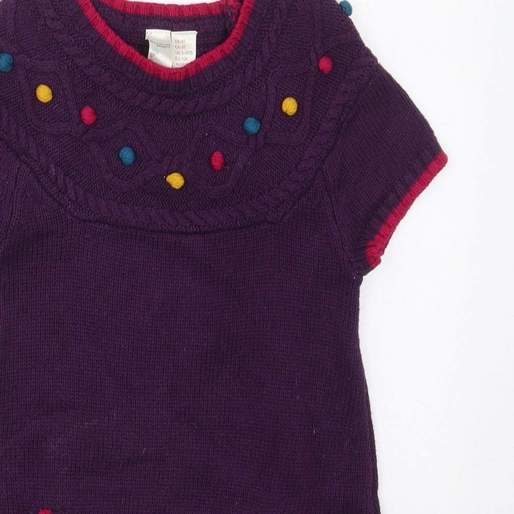 Strawberry Faire Girls Purple  Cotton Jumper Dress  Size 3-4 Years  Crew Neck Pullover