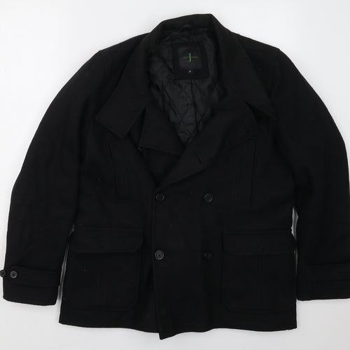 Jasper Conran Mens Black   Pea Coat Coat Size M  Button