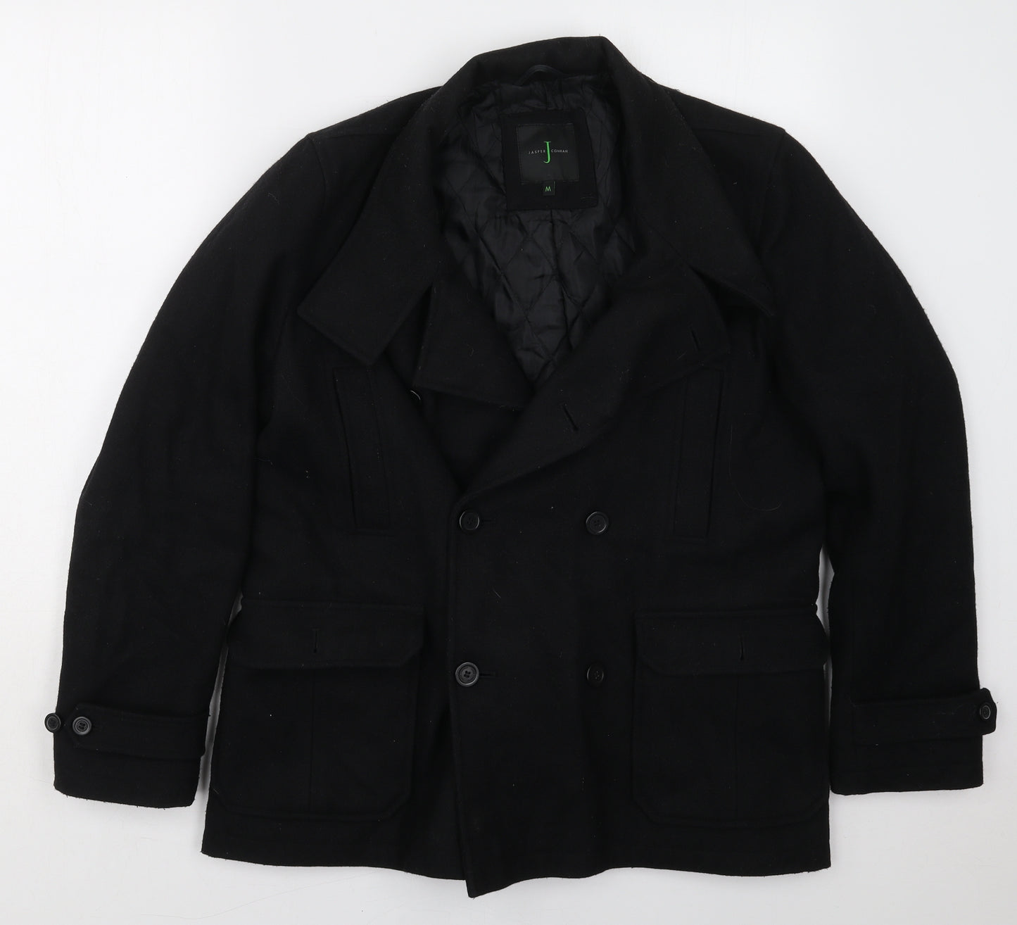 Jasper Conran Mens Black   Pea Coat Coat Size M  Button