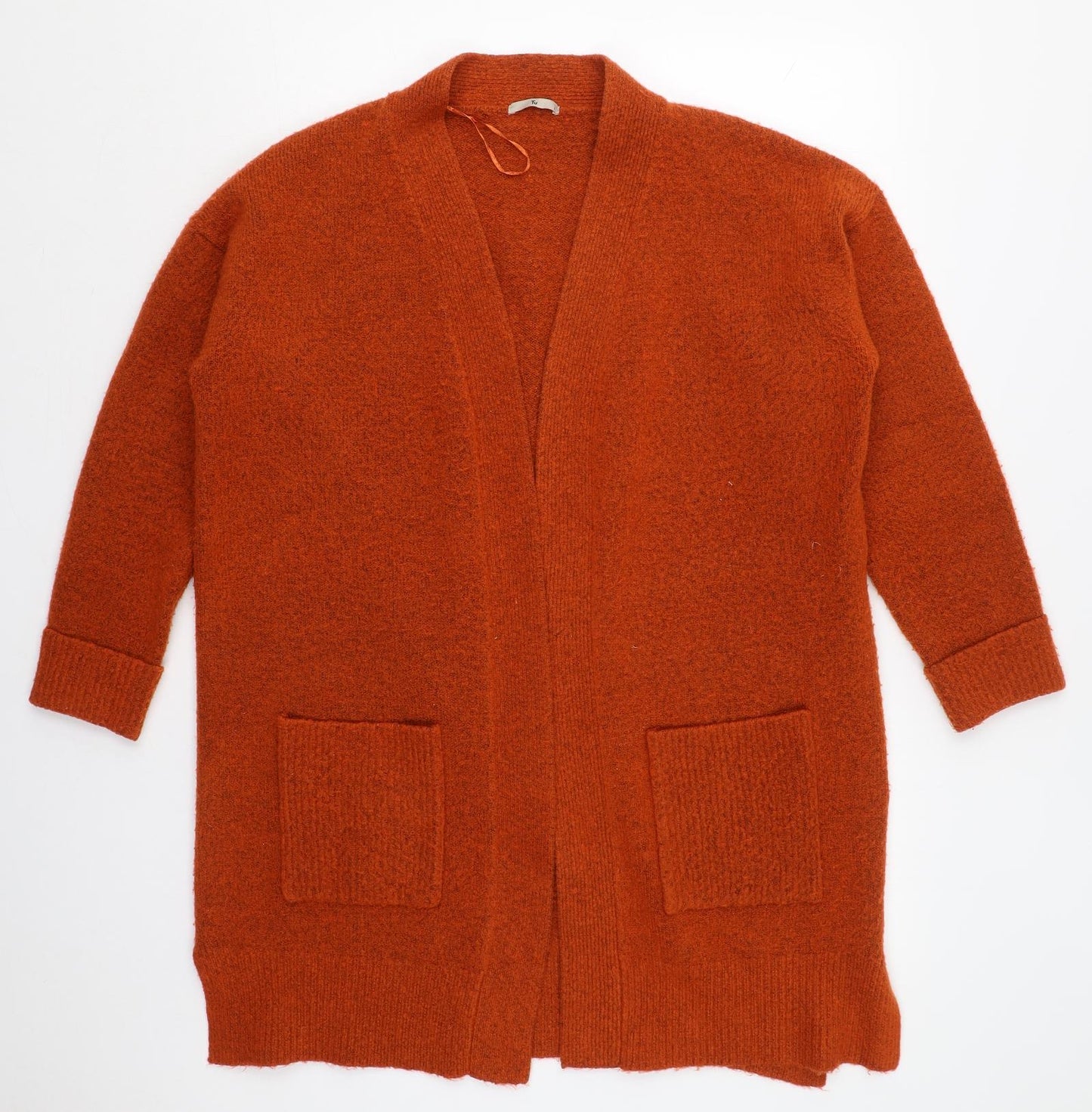 TU Womens Orange V-Neck  Acrylic Cardigan Jumper Size L