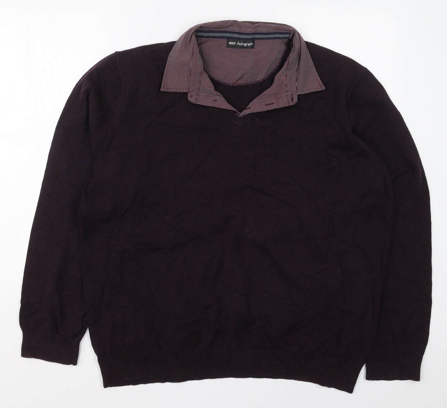 Marks and Spencer Mens Purple Collared  Cotton Pullover Jumper Size 2XL   - Burgundy