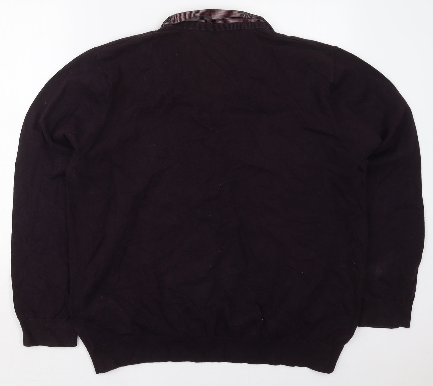 Marks and Spencer Mens Purple Collared  Cotton Pullover Jumper Size 2XL   - Burgundy