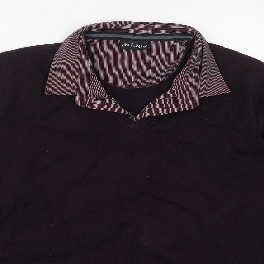 Marks and Spencer Mens Purple Collared  Cotton Pullover Jumper Size 2XL   - Burgundy