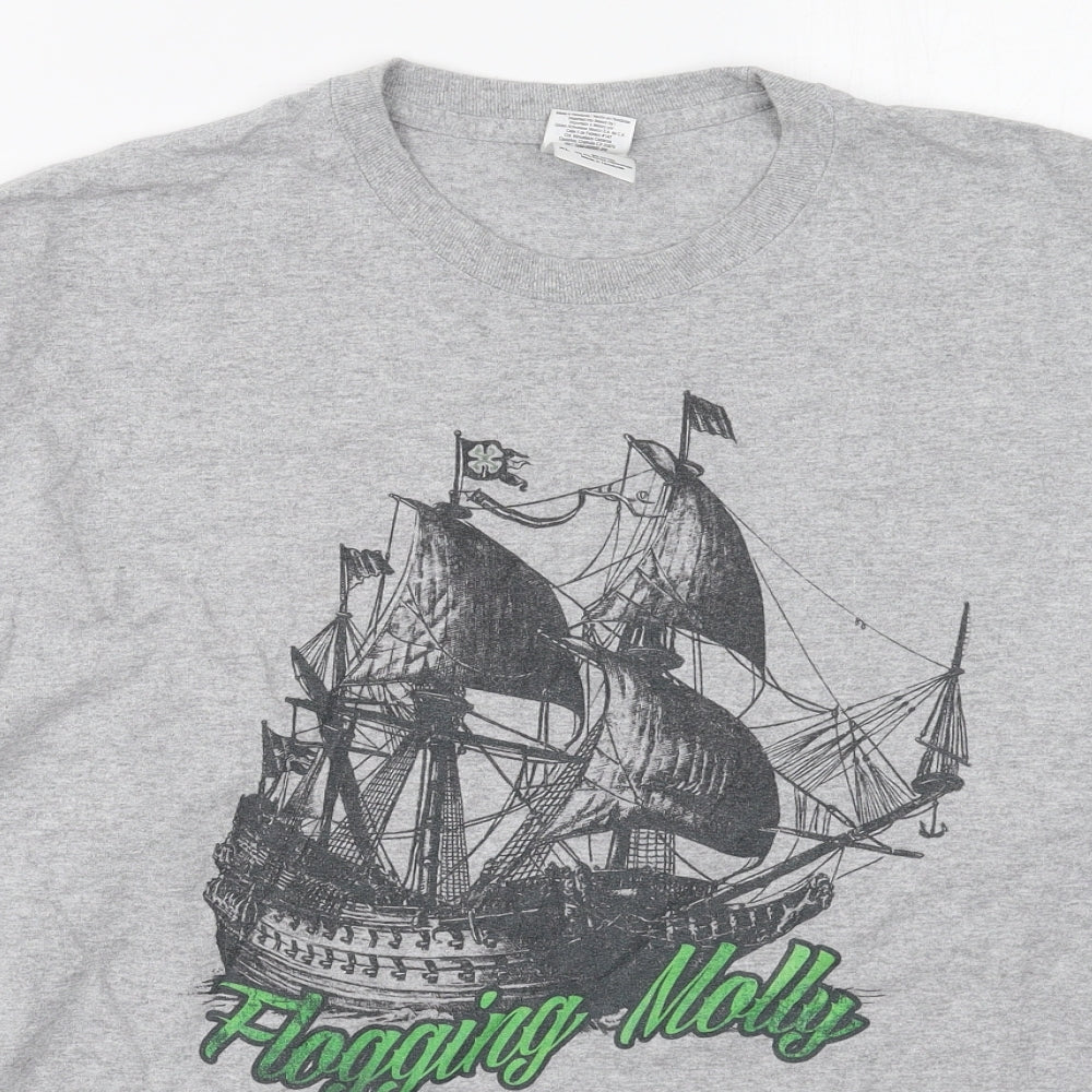 Gildan Mens Grey  Cotton  T-Shirt Size XL Crew Neck  - Flagging Molly