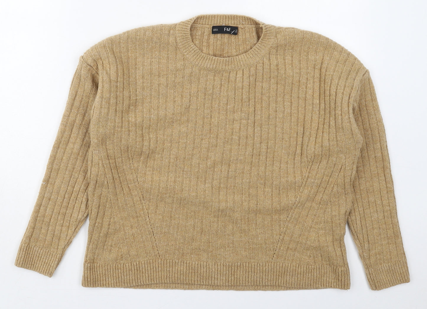 F&F Womens Beige Crew Neck  Acrylic Pullover Jumper Size 10