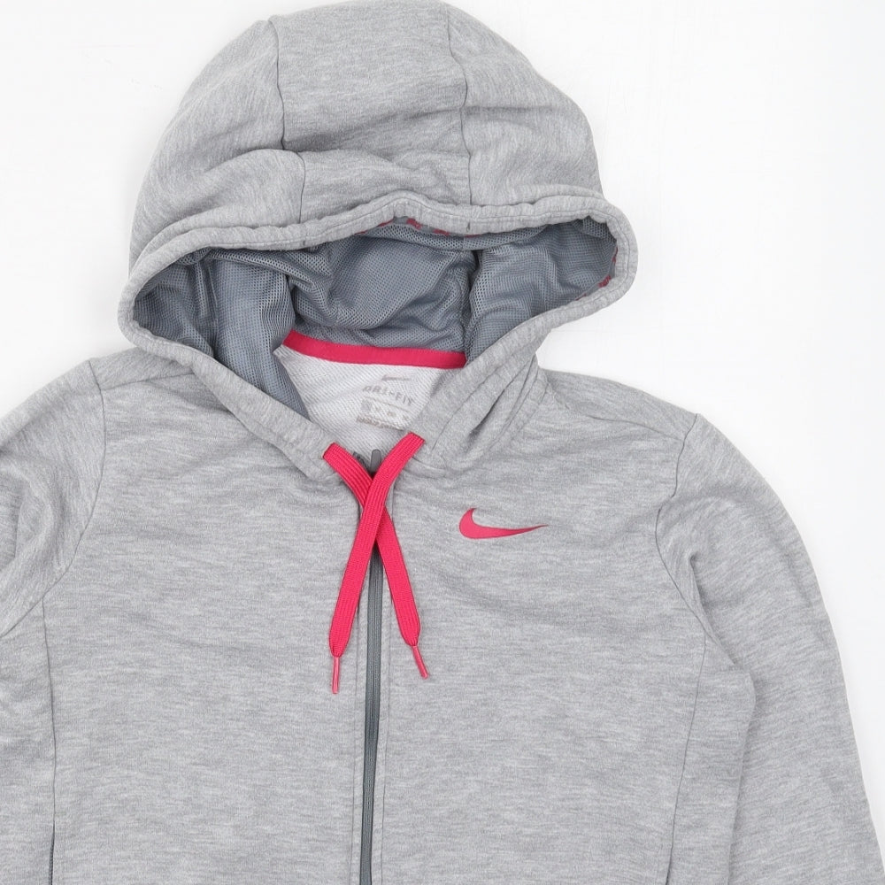 Nike Womens Grey  Polyester Full Zip Hoodie Size XS  Zip