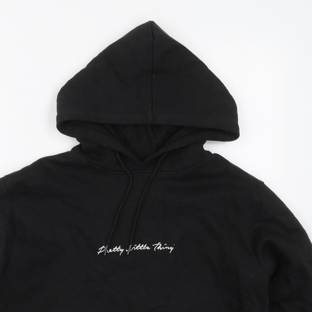 PRETTYLITTLETHING Womens Black  Cotton Pullover Hoodie Size S  Pullover