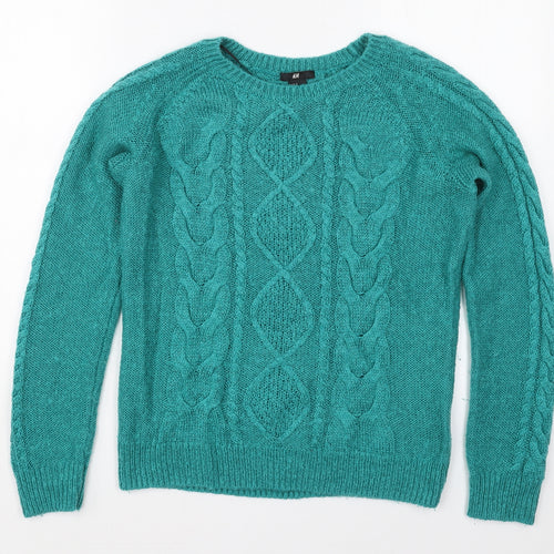 H&M Womens Green Crew Neck  Acrylic Pullover Jumper Size M