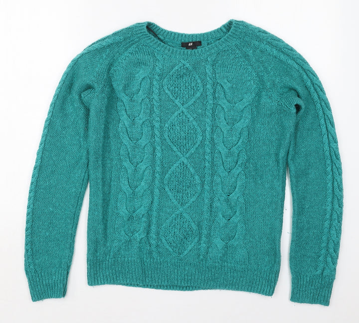 H&M Womens Green Crew Neck  Acrylic Pullover Jumper Size M