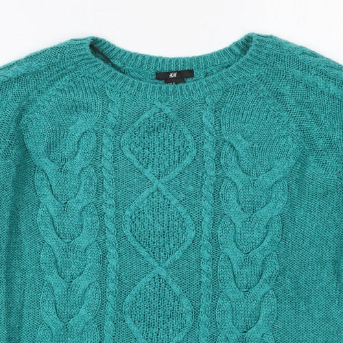H&M Womens Green Crew Neck  Acrylic Pullover Jumper Size M