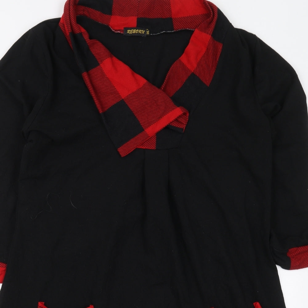 Reborn Womens Black Check Cotton Jumper Dress  Size 3XL  Collared Pullover - Red
