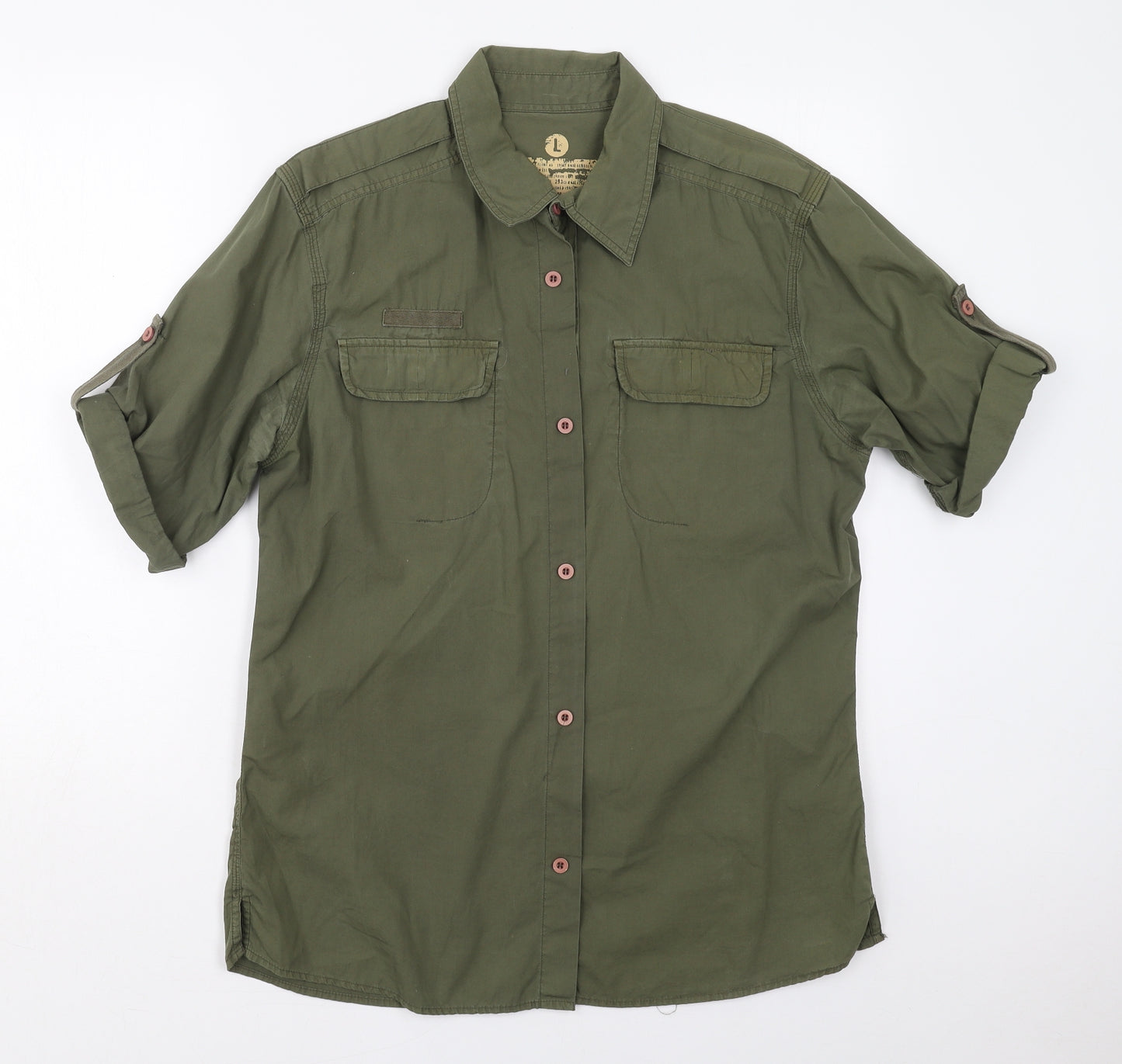 Red Herring Mens Green  Cotton  Button-Up Size L Collared Button