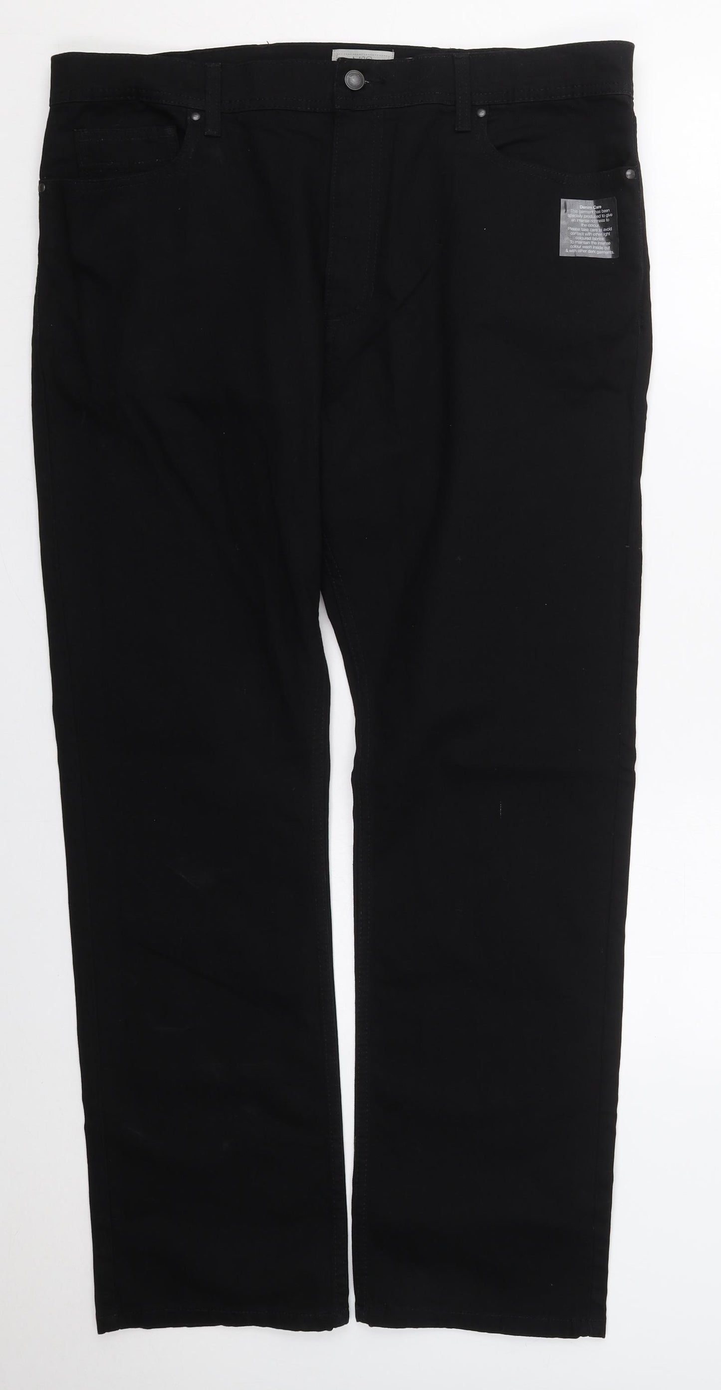 Marks and Spencer Mens Black  Cotton Straight Jeans Size 38 L31 in Regular Button