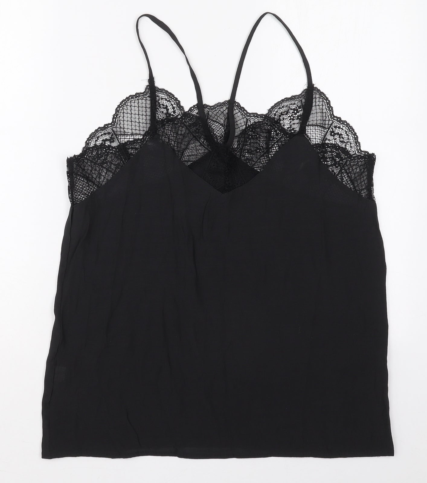 Preworn Womens Black  Cotton Basic Tank Size XL V-Neck
