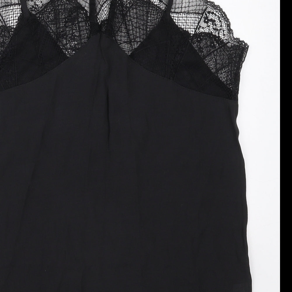 Preworn Womens Black  Cotton Basic Tank Size XL V-Neck