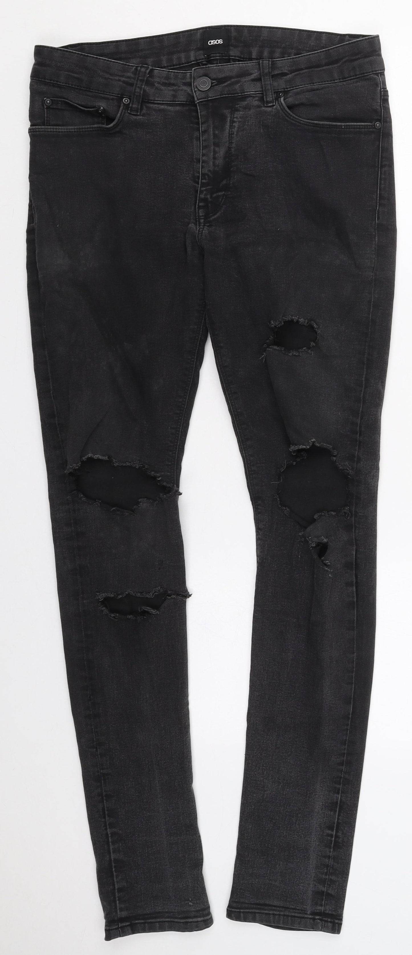 ASOS Mens Black  Cotton Skinny Jeans Size 34 L30 in Regular Button