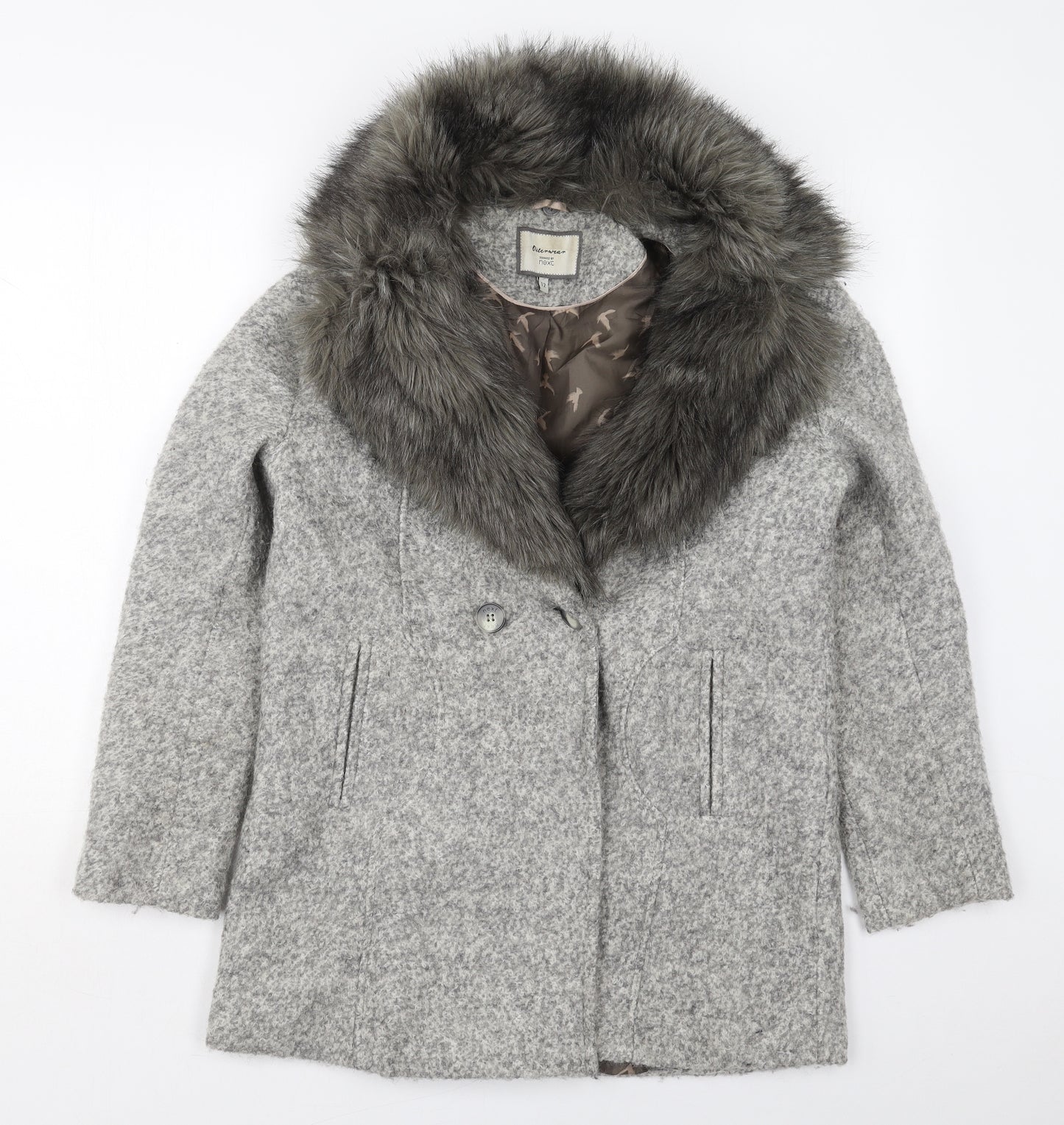 NEXT Womens Grey   Pea Coat Coat Size 12  Button