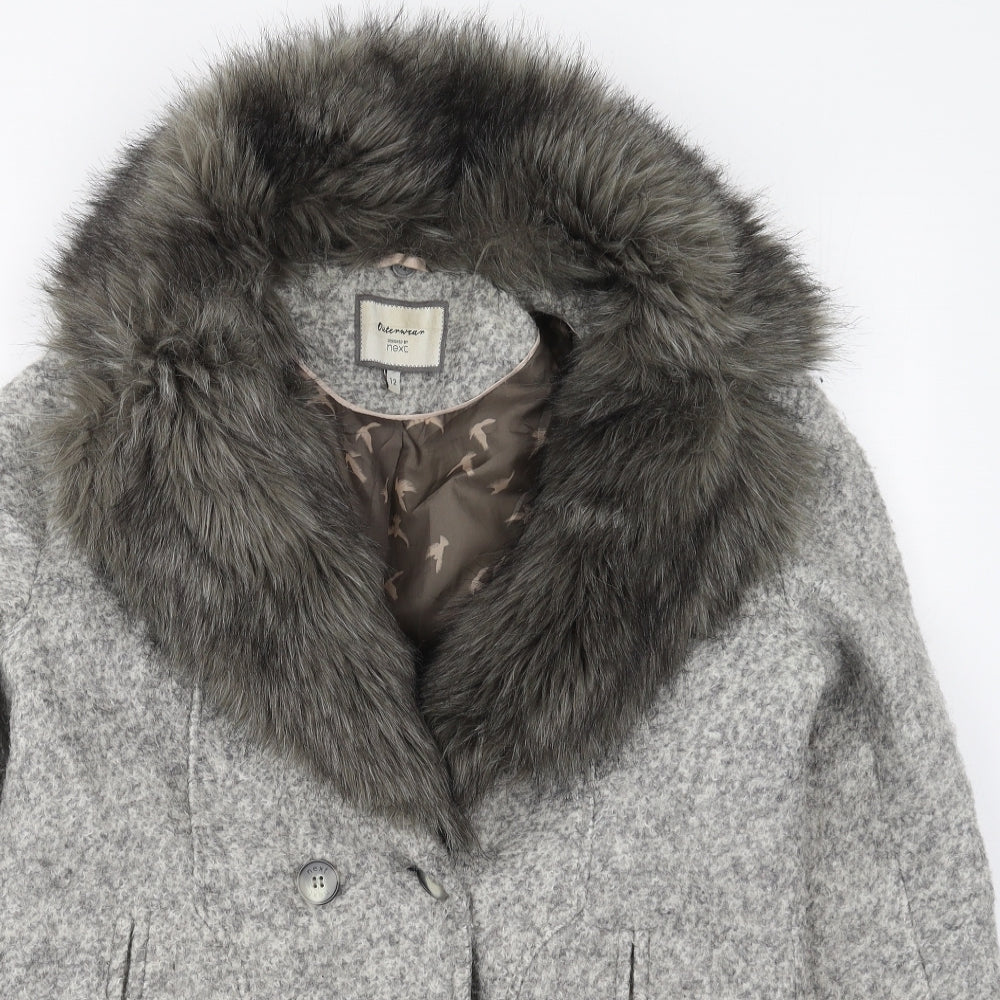 NEXT Womens Grey   Pea Coat Coat Size 12  Button