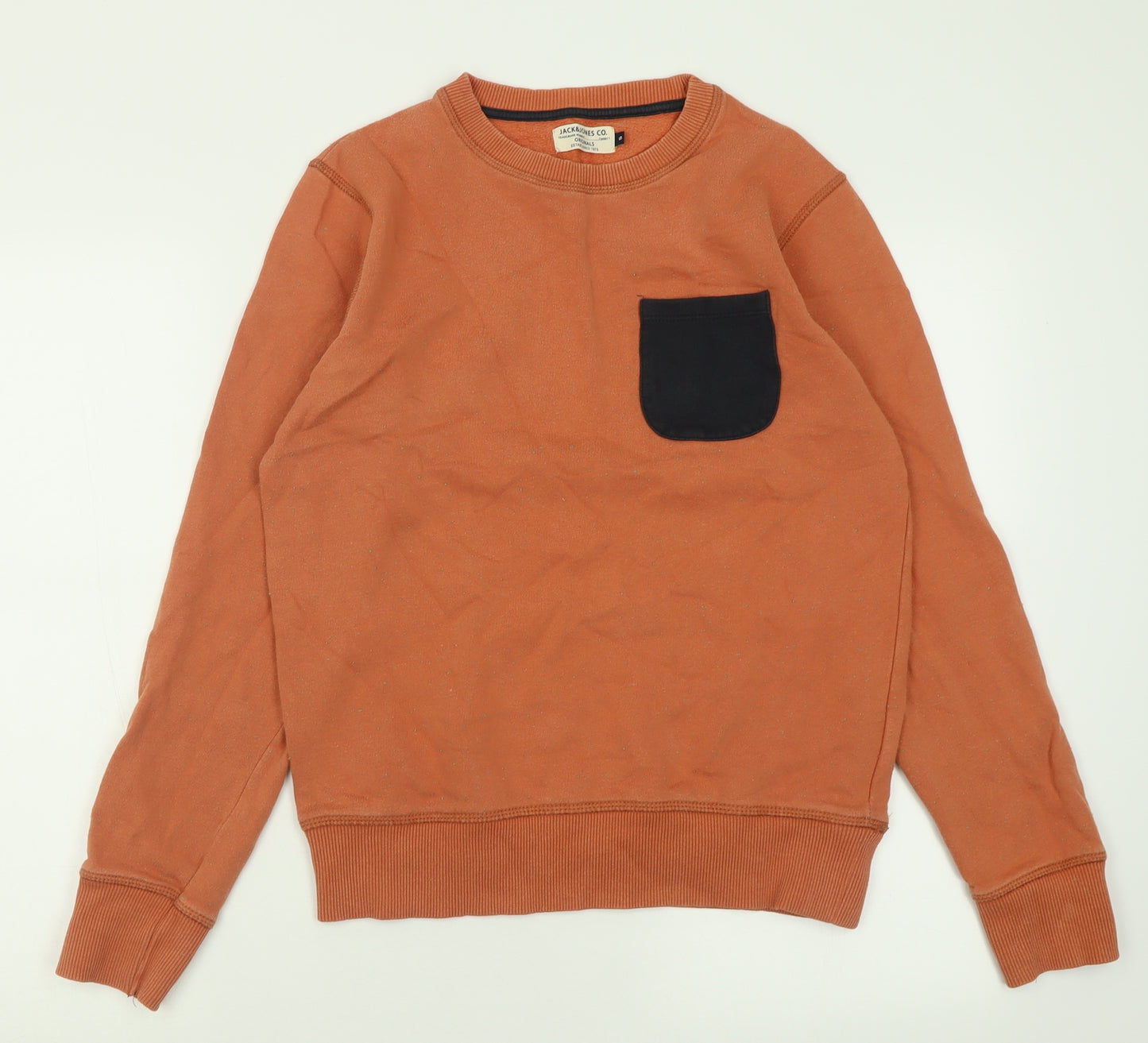 JACK & JONES Mens Orange Crew Neck  Cotton Pullover Jumper Size S