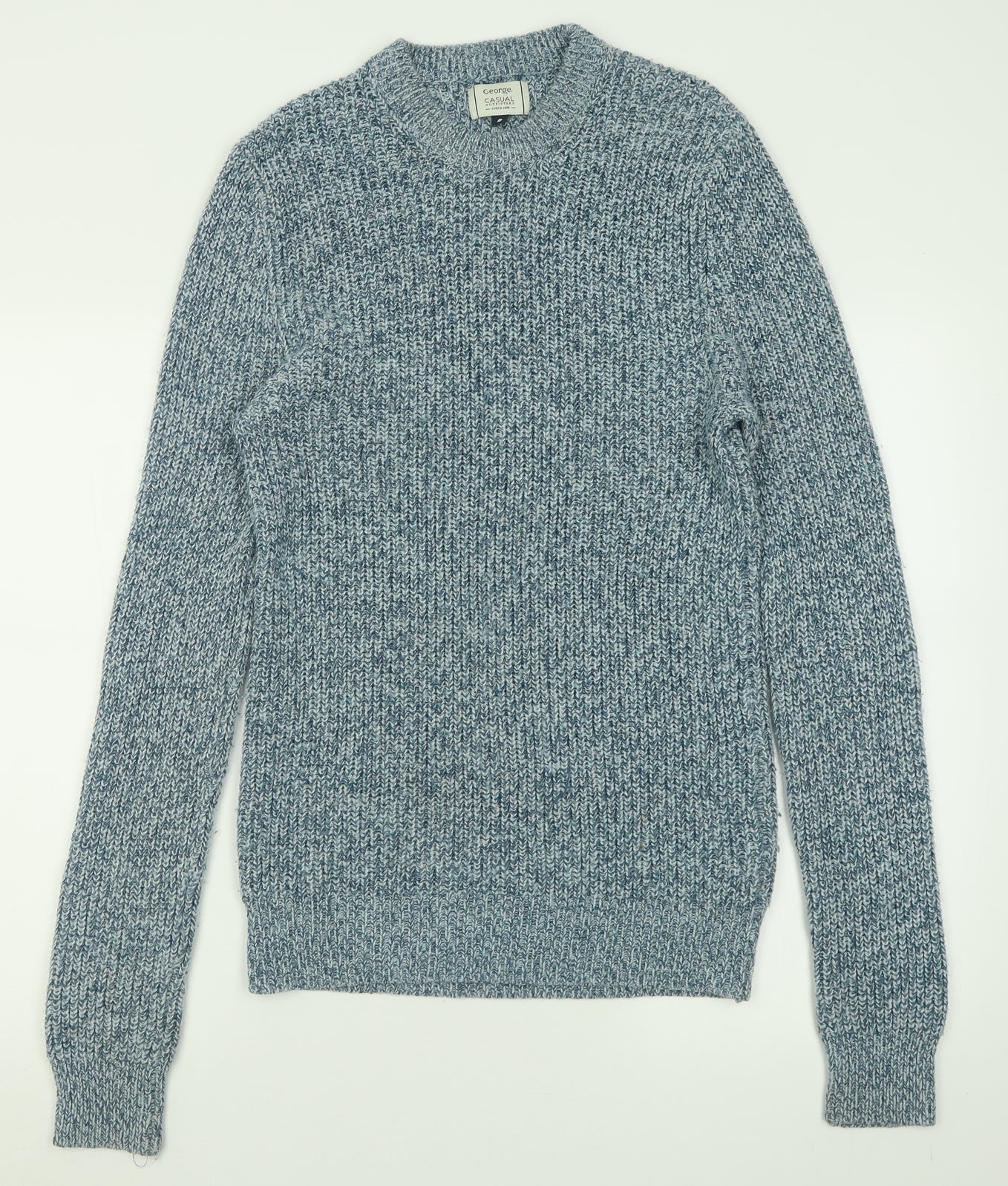 George Mens Blue Crew Neck  Acrylic Pullover Jumper Size S