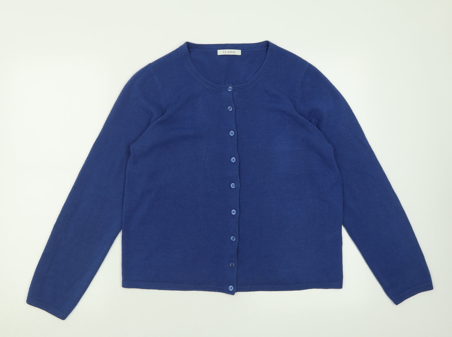 Marks and Spencer Womens Blue Crew Neck  Acrylic Cardigan Jumper Size 12