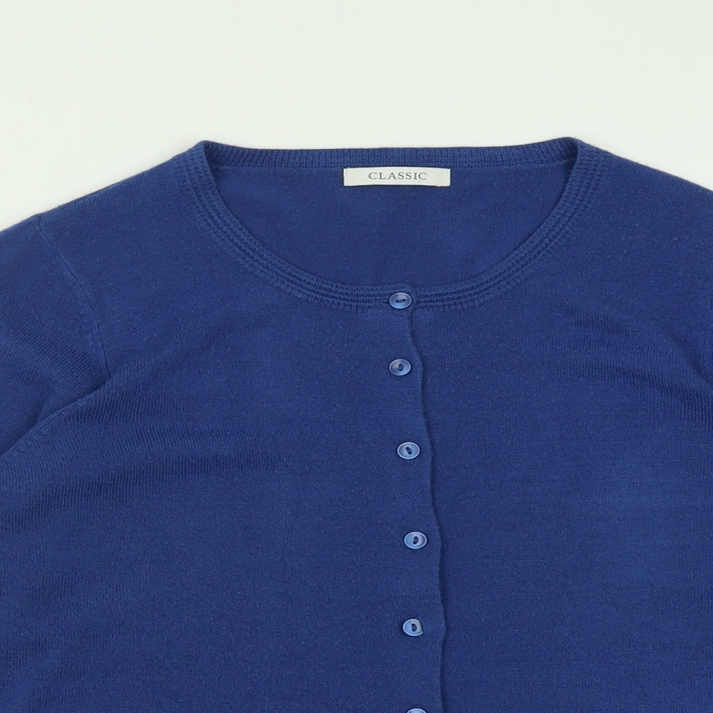 Marks and Spencer Womens Blue Crew Neck  Acrylic Cardigan Jumper Size 12