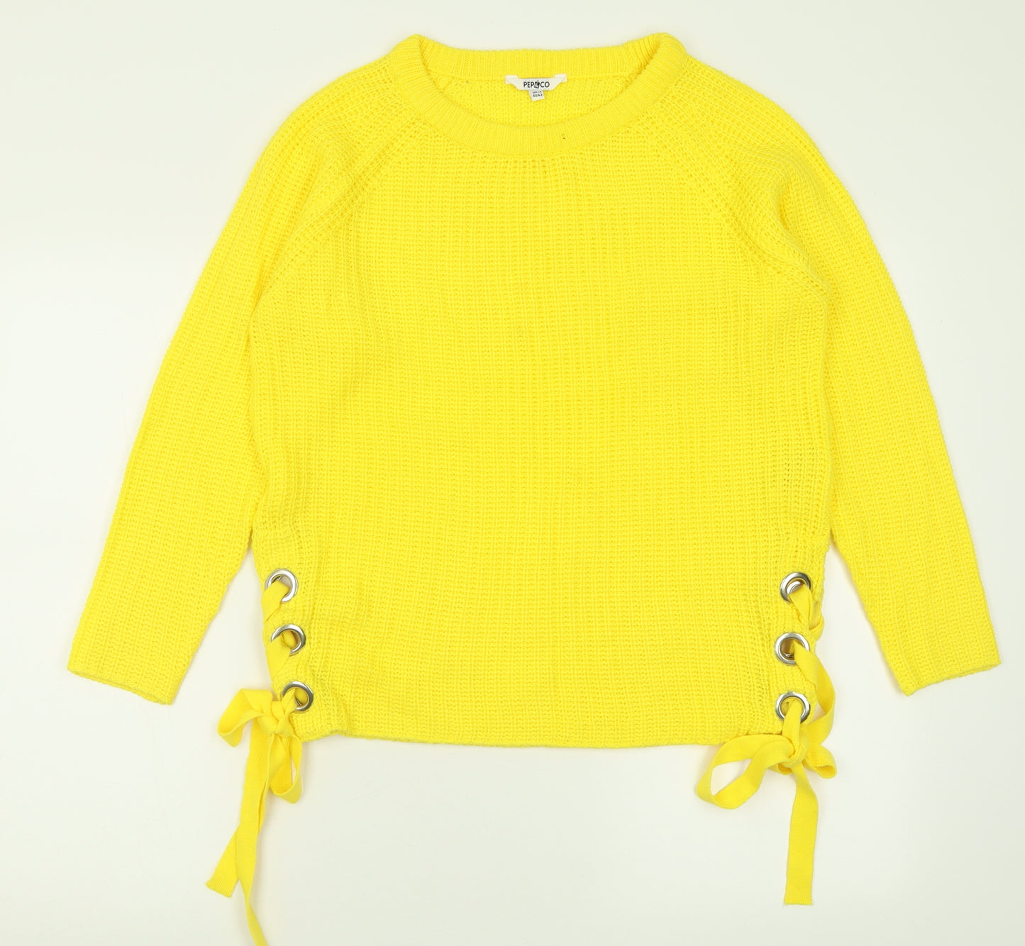 Pep& Co Womens Yellow Crew Neck  Acrylic Pullover Jumper Size 14