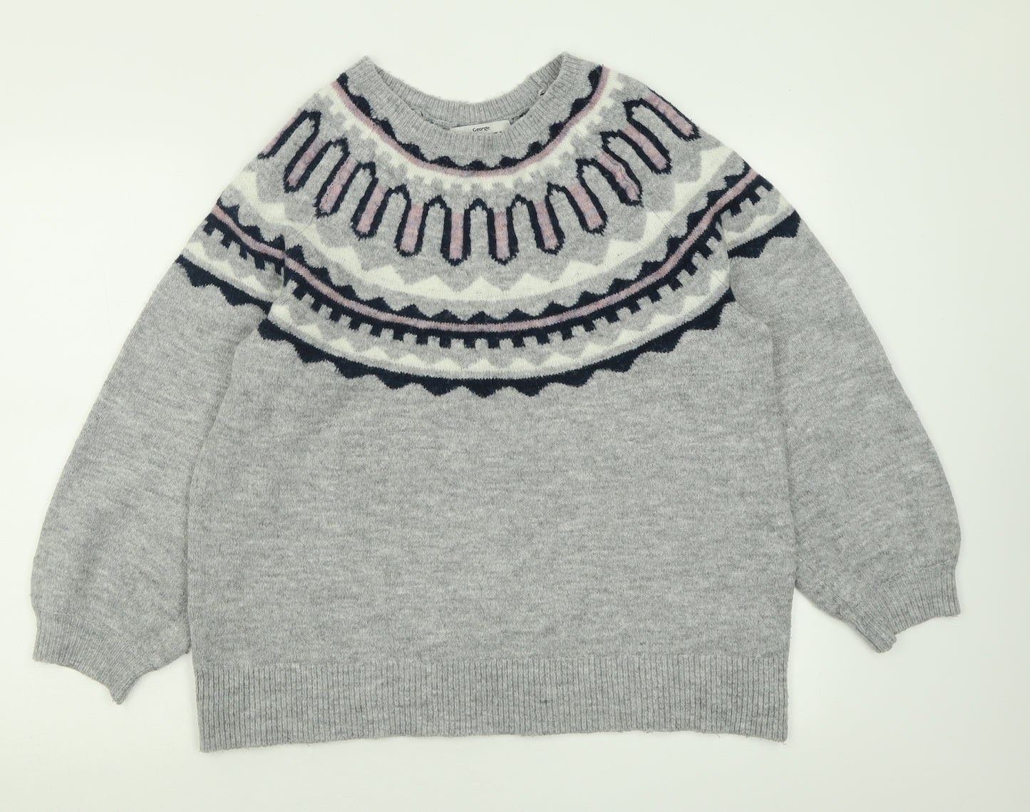 George Womens Grey Crew Neck Geometric Acrylic Pullover Jumper Size S