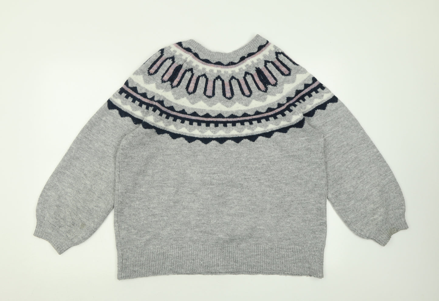 George Womens Grey Crew Neck Geometric Acrylic Pullover Jumper Size S