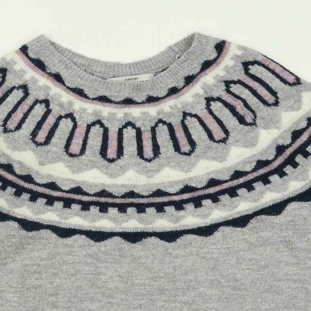 George Womens Grey Crew Neck Geometric Acrylic Pullover Jumper Size S