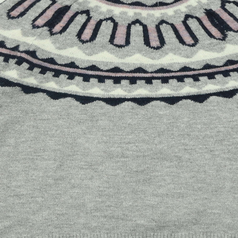 George Womens Grey Crew Neck Geometric Acrylic Pullover Jumper Size S