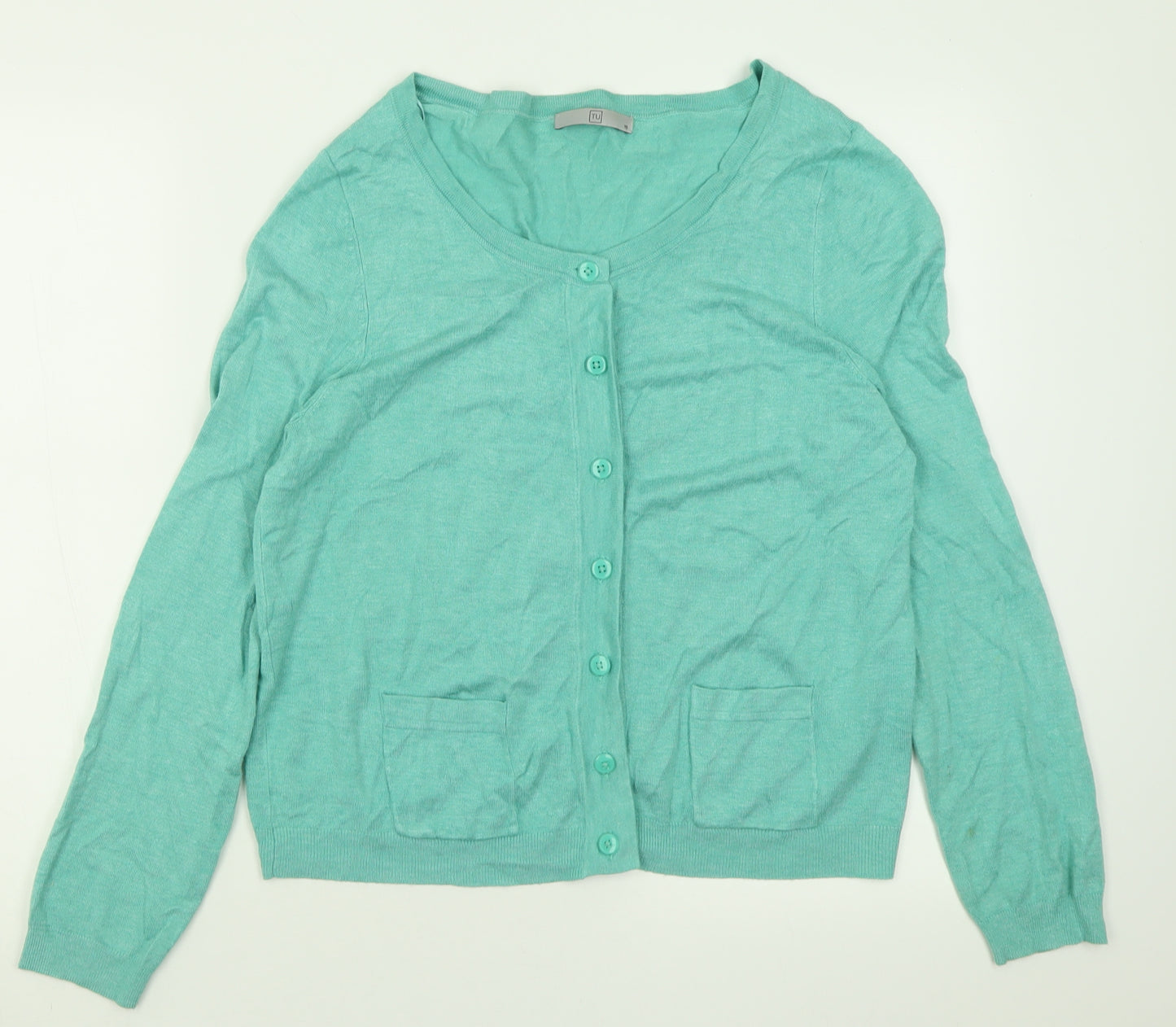 TU Womens Green Crew Neck  Viscose Cardigan Jumper Size 18