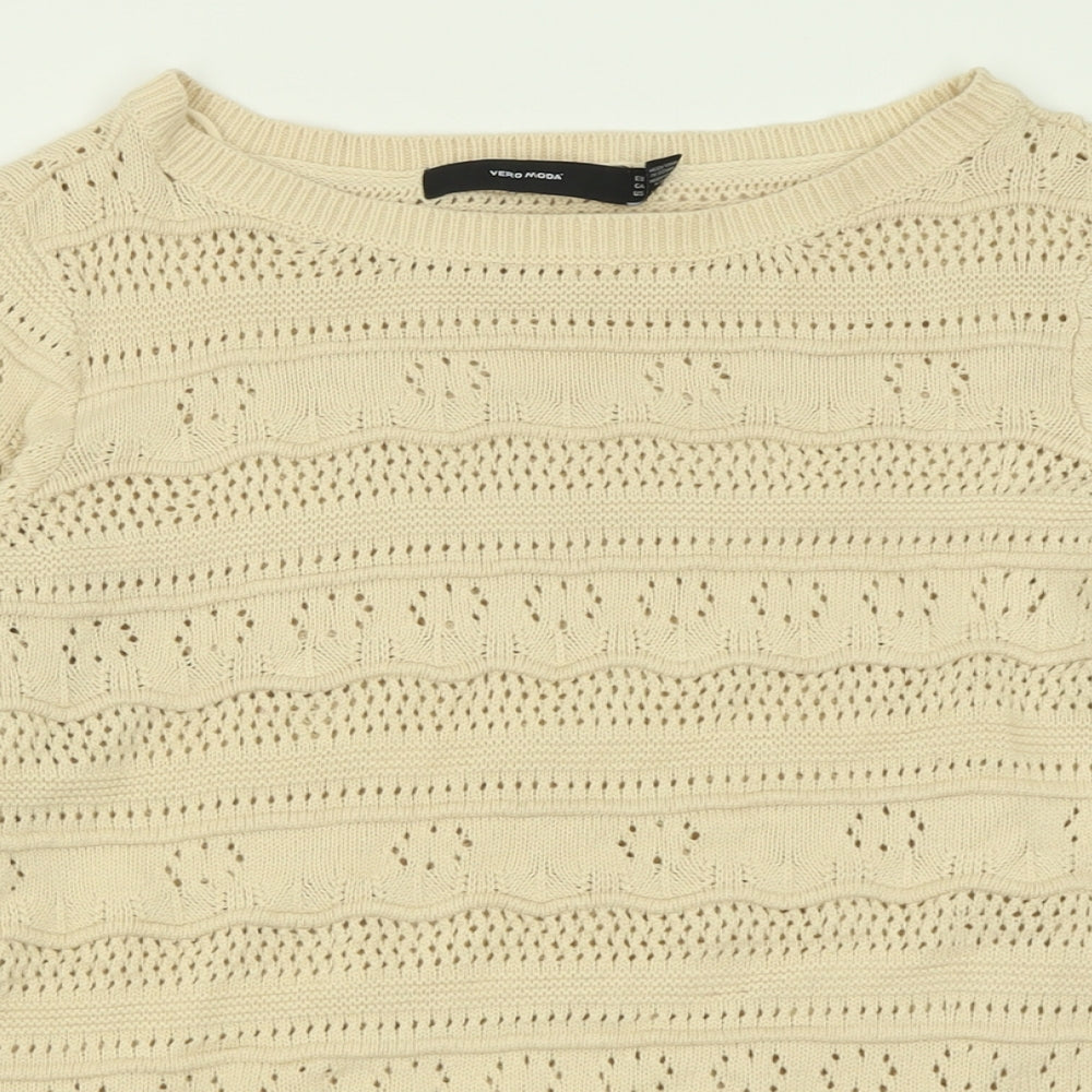 VERO MODA Womens Beige Crew Neck  Cotton Pullover Jumper Size L