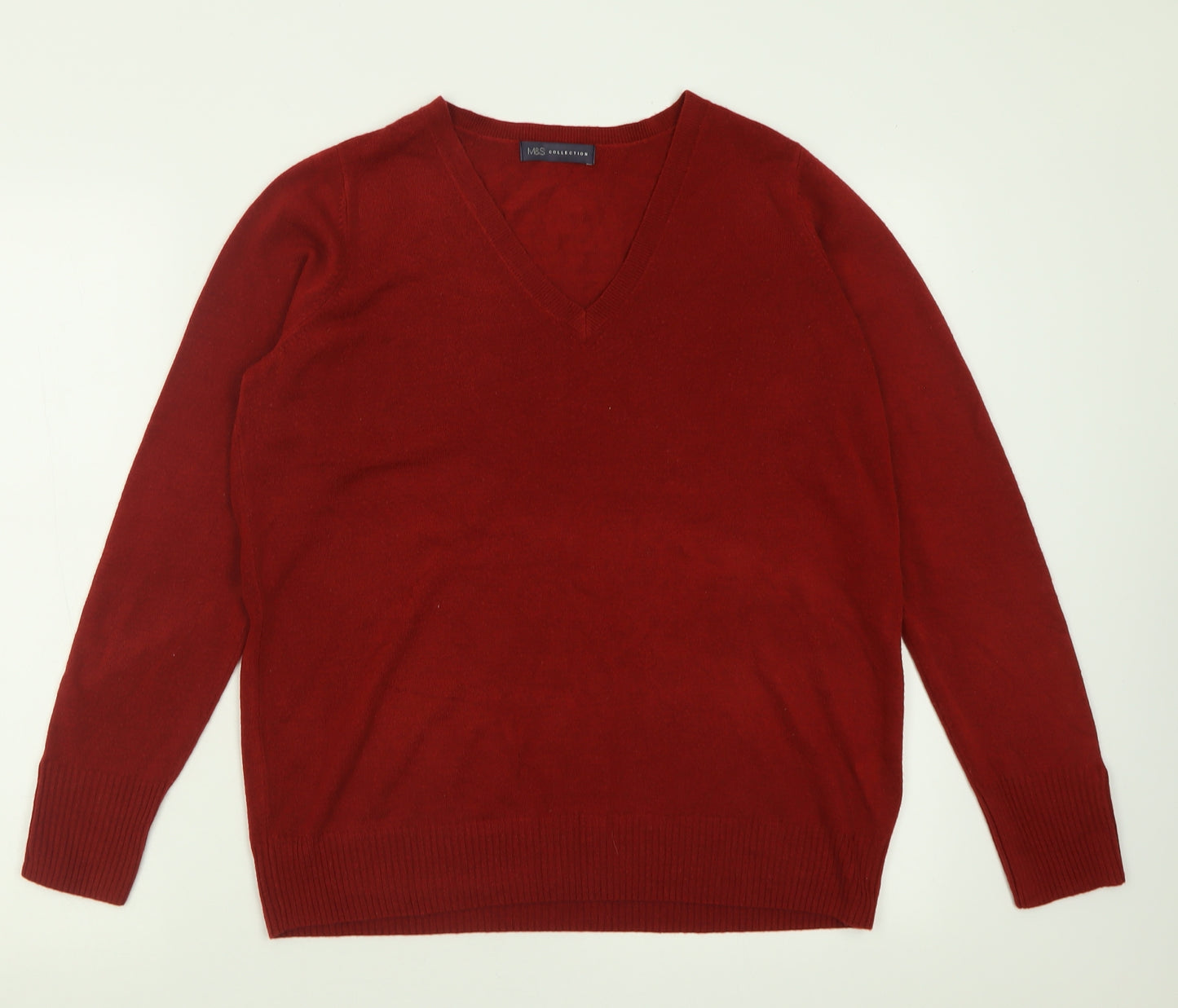 Marks and Spencer Womens Red V-Neck  Acrylic Pullover Jumper Size 16