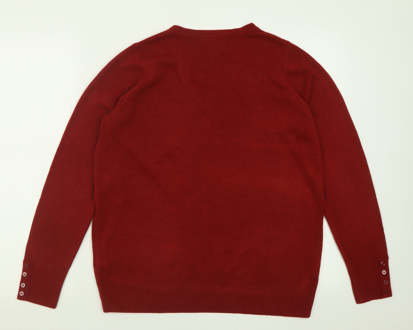 Marks and Spencer Womens Red V-Neck  Acrylic Pullover Jumper Size 16