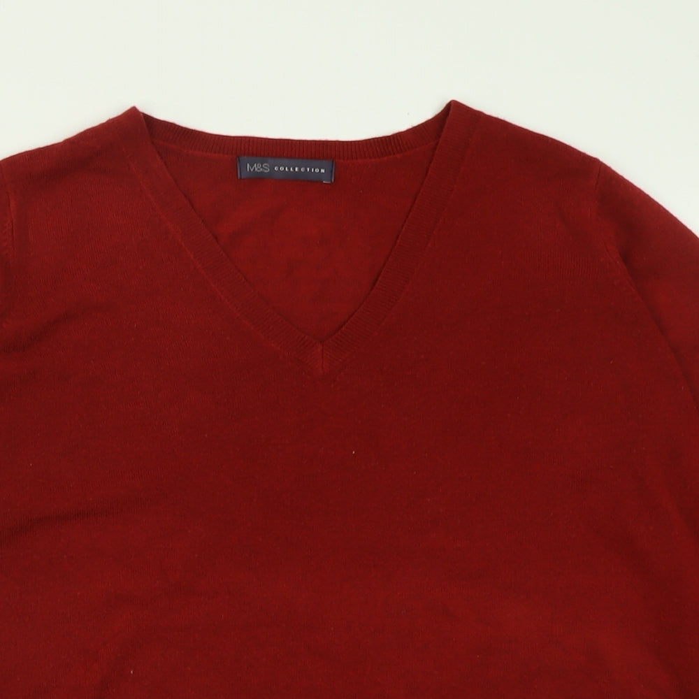 Marks and Spencer Womens Red V-Neck  Acrylic Pullover Jumper Size 16