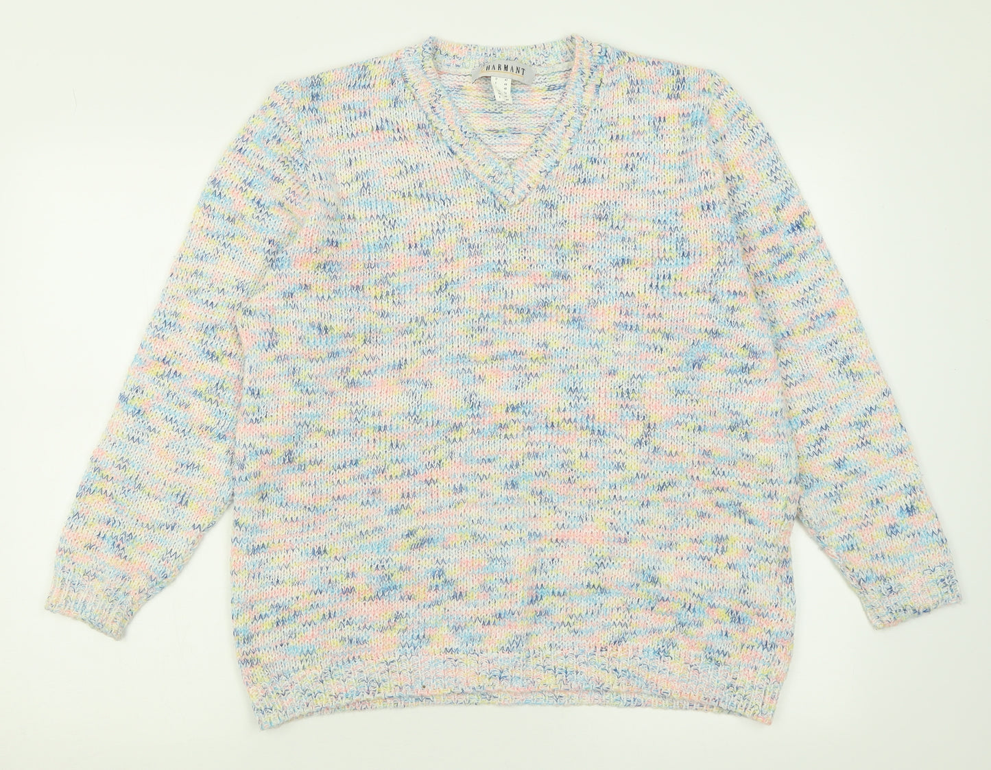 Charmant Womens Multicoloured V-Neck  Acrylic Pullover Jumper Size 16