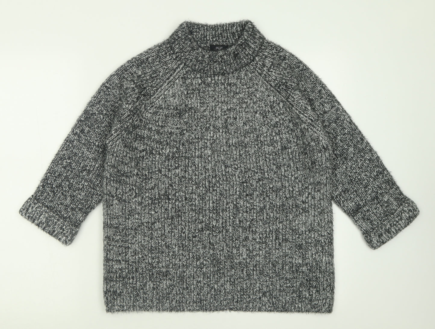 F&F Womens Grey High Neck  Acrylic Pullover Jumper Size 12