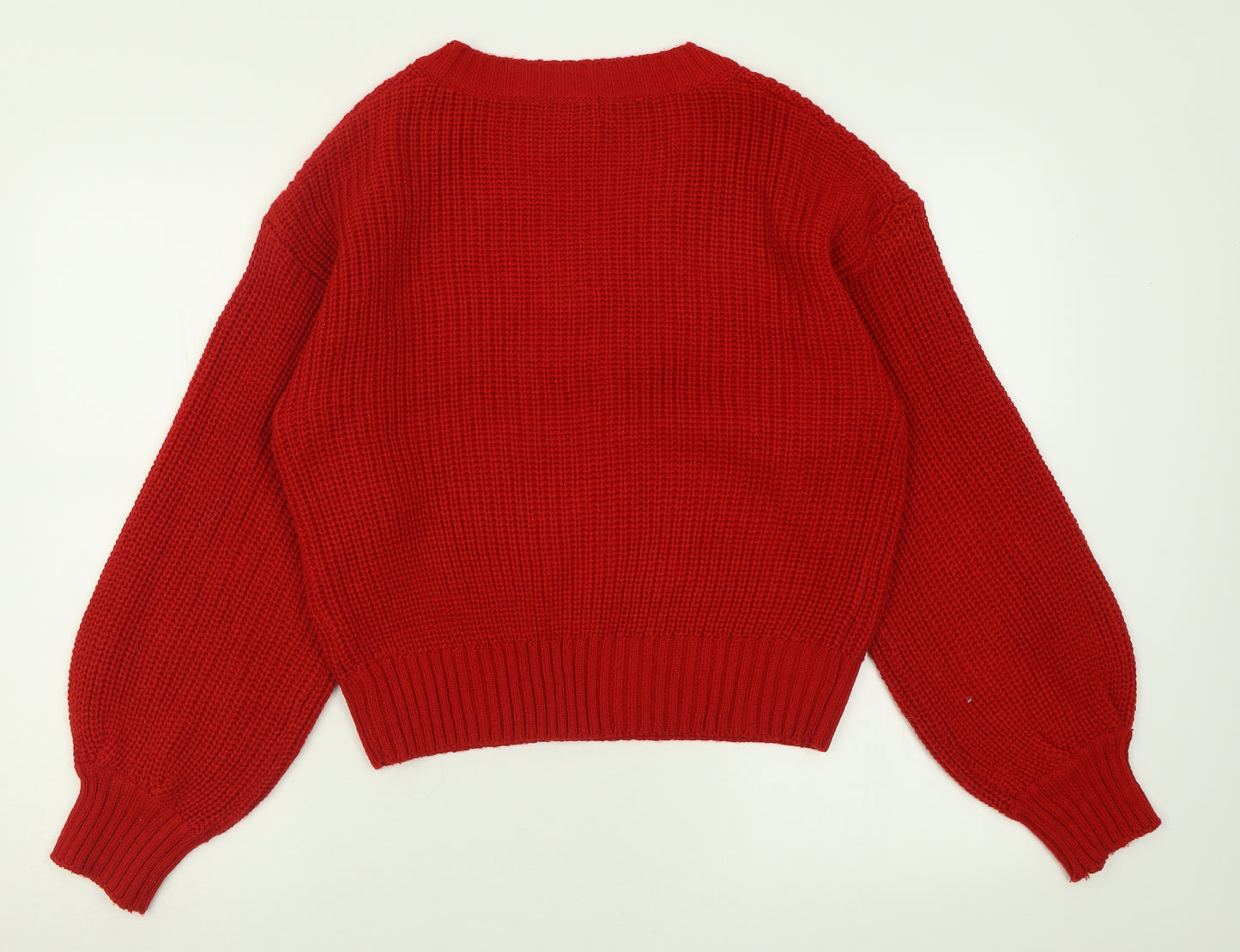 QED London Womens Red V-Neck  Acrylic Pullover Jumper Size S