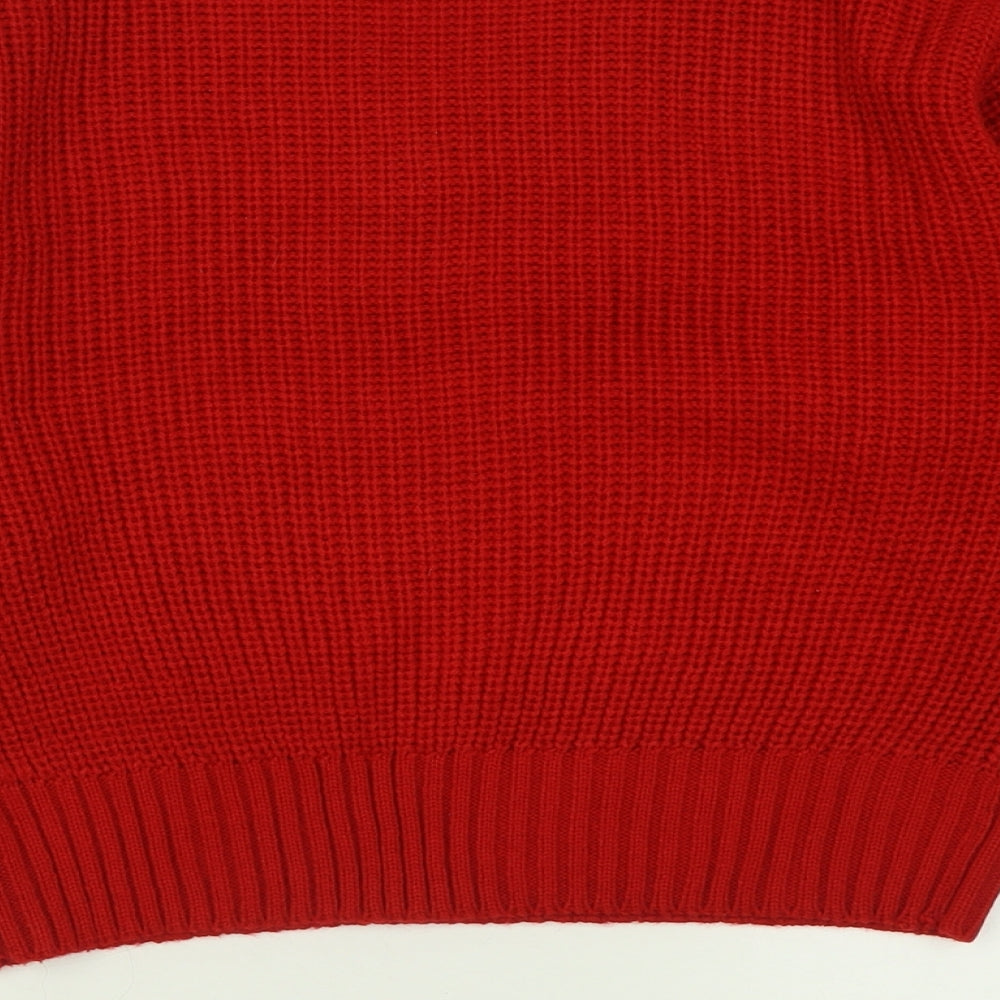 QED London Womens Red V-Neck  Acrylic Pullover Jumper Size S