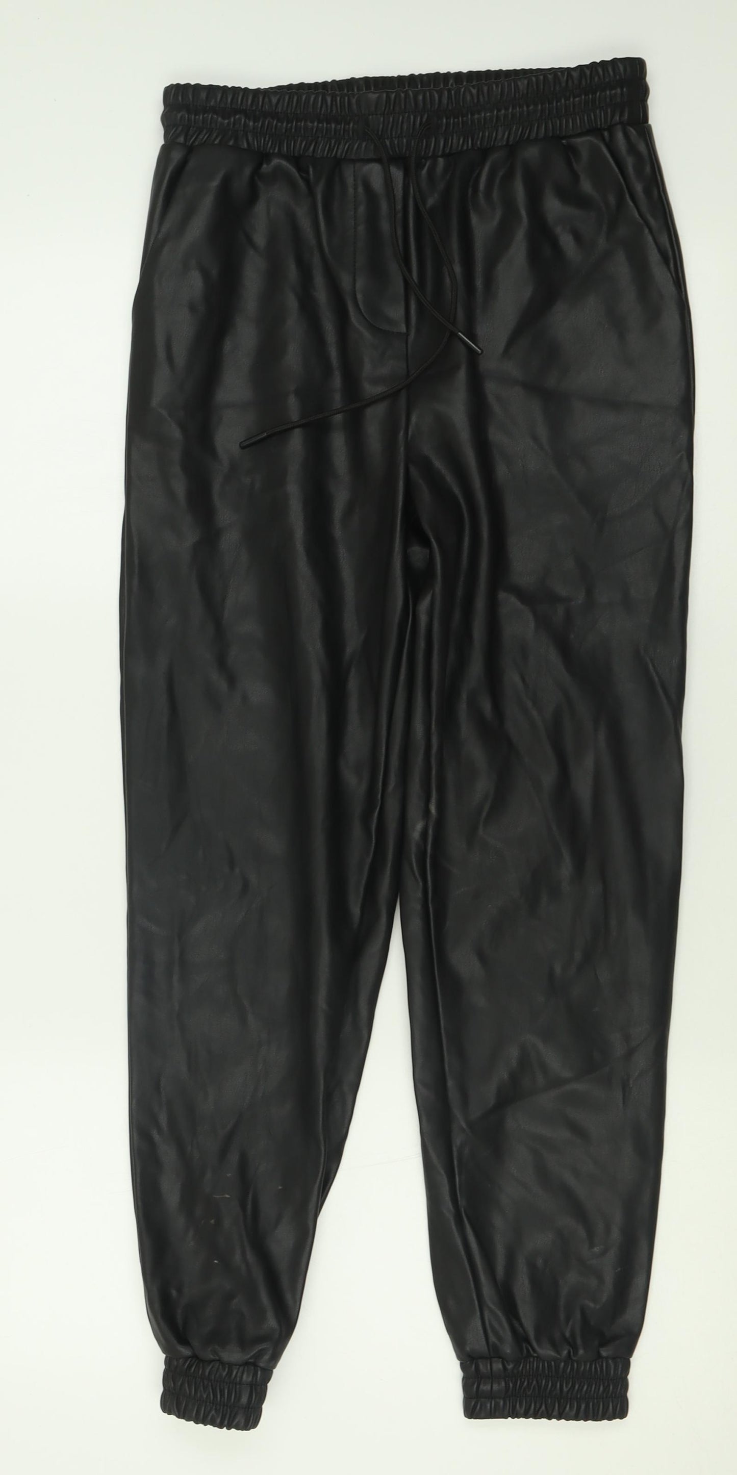 New London Womens Black  Polyester Jogger Trousers Size 8 L26 in Regular Tie