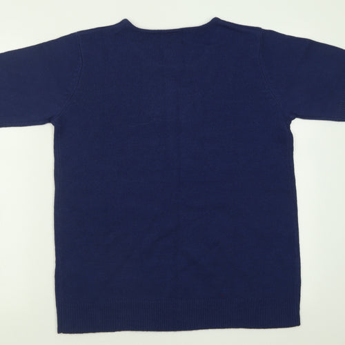 Daxon Womens Blue Crew Neck  Acrylic Pullover Jumper Size 14