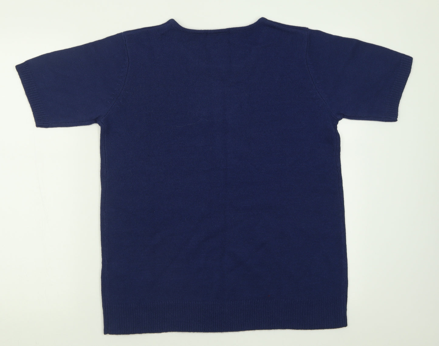 Daxon Womens Blue Crew Neck  Acrylic Pullover Jumper Size 14