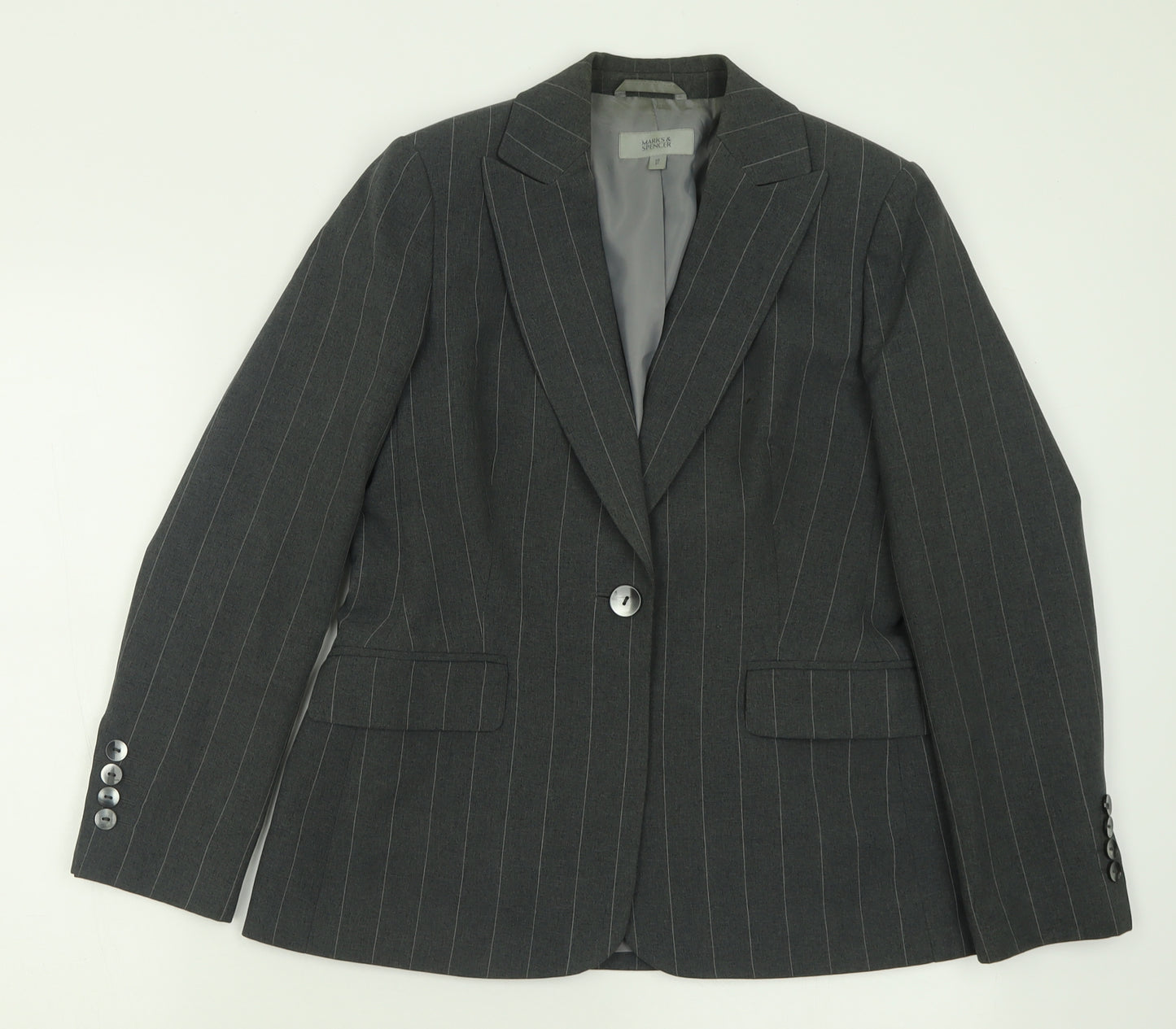 Marks and Spencer Womens Grey Striped Polyester Jacket Suit Jacket Size 10